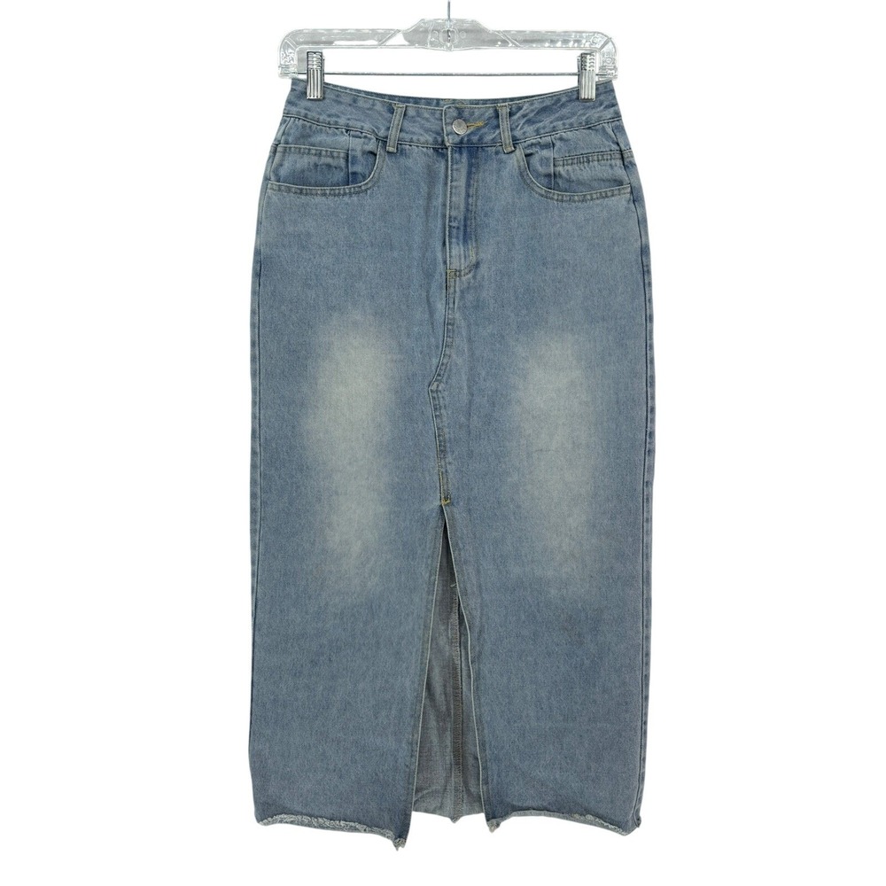 Denim Midi Skirt Front Slit y2k Minimalist Capsule Cotton Fall Casual SMALL